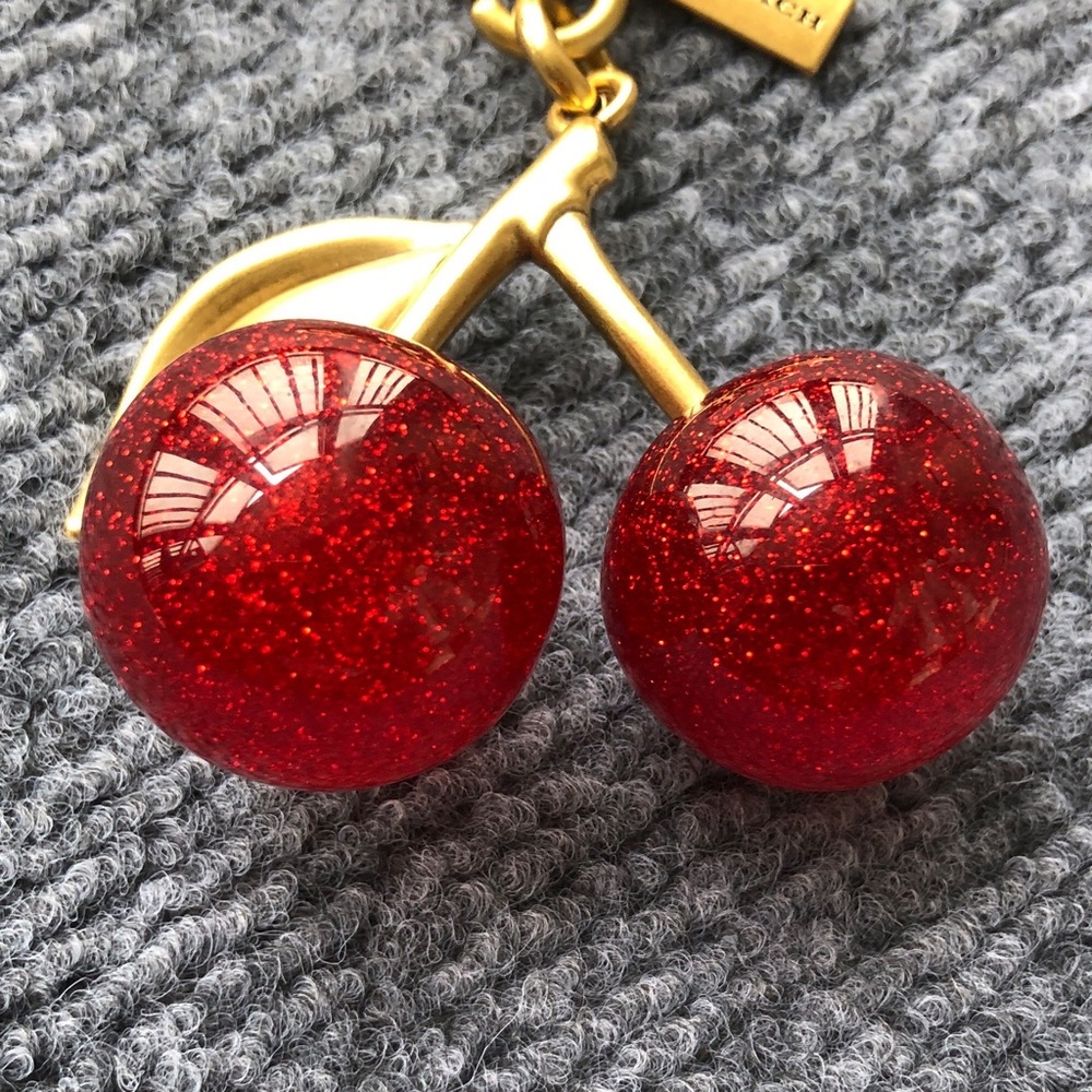 Coach Gold-Tone Cherry Keychain with Red Glitter Cherries - Picture 3 of 4